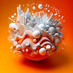 A modern 3D design for the cover of the Electronic Music playlist, with a high contrast theme in bright orange and pure white tones.