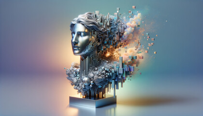 Y2K-inspired 3D printed sculpture with digital disintegration.