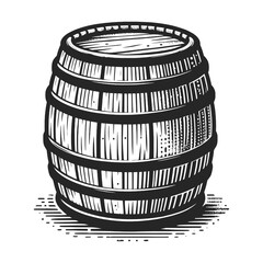 Vintage wooden barrel with whiskey or beer sketch engraving generative ai vector illustration. Scratch board imitation. Black and white image.