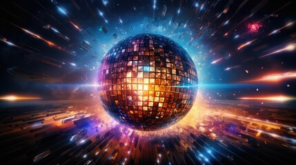 Obraz premium A shimmering disco ball radiates light in a cosmic setting
