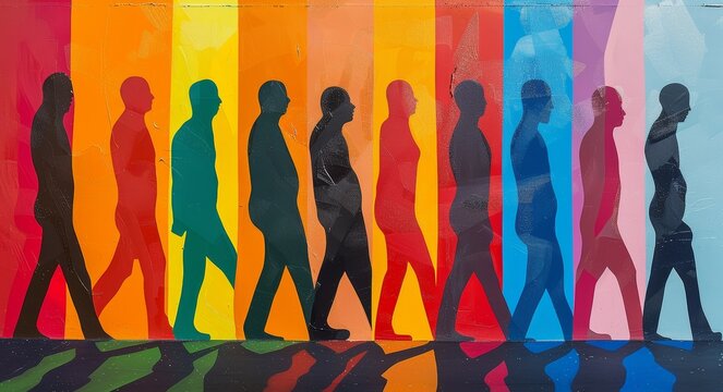 Colorful illustration of a group of people.  Concept of a diverse society.