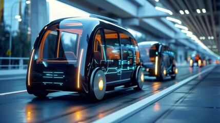 Infrastructure and communication technology intersect with IoT (Internet of Things) in the realm of autonomous transportation - obrazy, fototapety, plakaty