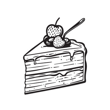 Cake in cartoon, doodle style . Image for t-shirt, web, mobile apps and ui. Isolated 2d vector illustration in logo, icon, sketch style, Eps 10, black and white. AI Generative