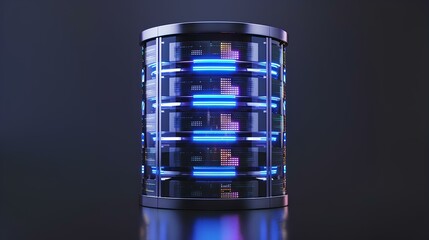 A database cylinder with apartment-style four pane windows on the servers to support the concept of multi-tenant databases. generative AI
