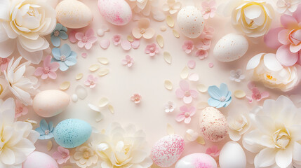 Easter holiday background with easter eggs and pastel colors
