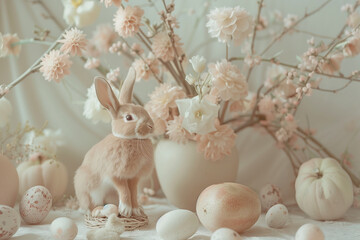 Naklejka na ściany i meble Peach and beige easter bunny themed table decorations