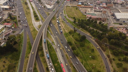 
aerial images of Bogota with its traffic and green streets