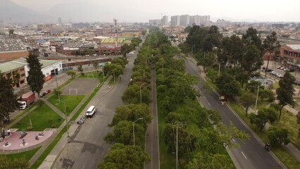 Fototapeta premium aerial images of Bogota with its traffic and green streets