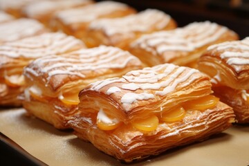 Flaky Puff pastry bakery. Food sweet. Generate Ai