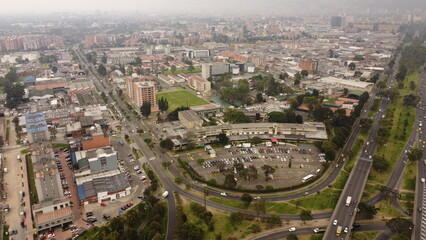 Fototapeta premium aerial images of Bogota with its traffic and green streets