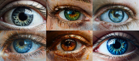 Collage image of Different Eyes Colors. AI generated