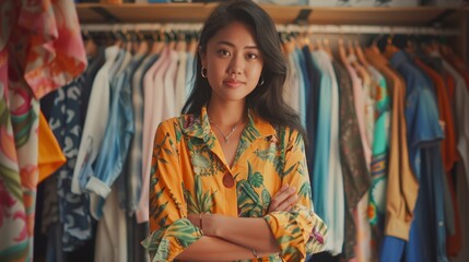 How To Start A Clothing Store Online Business apparel! Young confident asian female fashion owner social media influencer Live selling clothes, new products at home office small business e-commerce. - obrazy, fototapety, plakaty