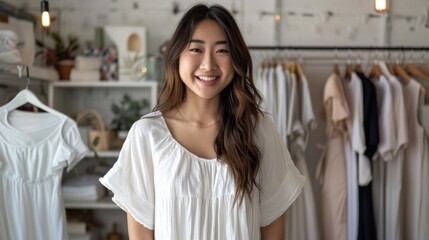 How To Start A Clothing Store Online Business apparel! Young confident asian female fashion owner social media influencer Live selling clothes, - obrazy, fototapety, plakaty
