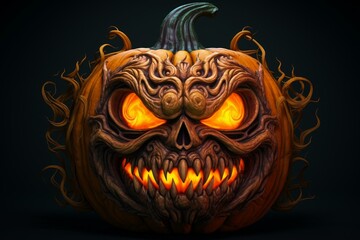 Spooky Pumpkin halloween. Horror trick evil. Generate Ai