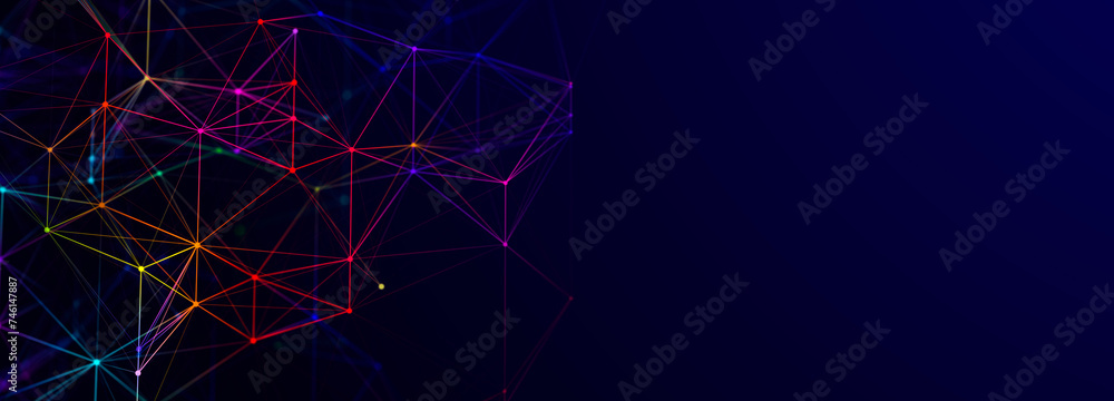 Poster colored polygonal structure. beautiful illustration with connected dots and lines. digital network b