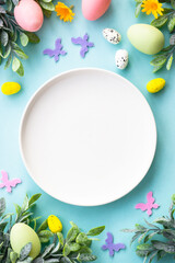 Naklejka na ściany i meble Easter table setting, Easter food background.