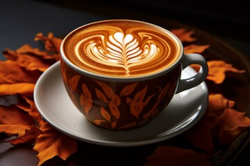 Sweet Pumpkin spice late aroma cup. Spiced rustic. Generate Ai