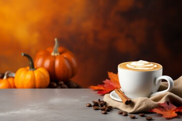 Aromatic Pumpkin spice latte drink. Cafe drink. Generate Ai