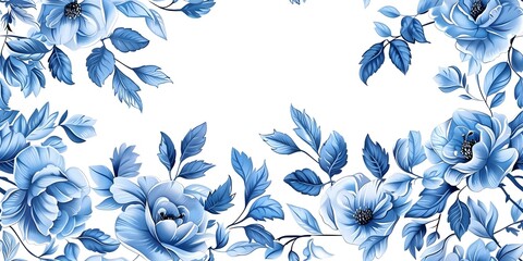 Seamless Background with Ocean-Inspired Floral Design in Blue and White. Concept Ocean-Inspired Floral Design, Seamless Background, Blue and White Colors - obrazy, fototapety, plakaty