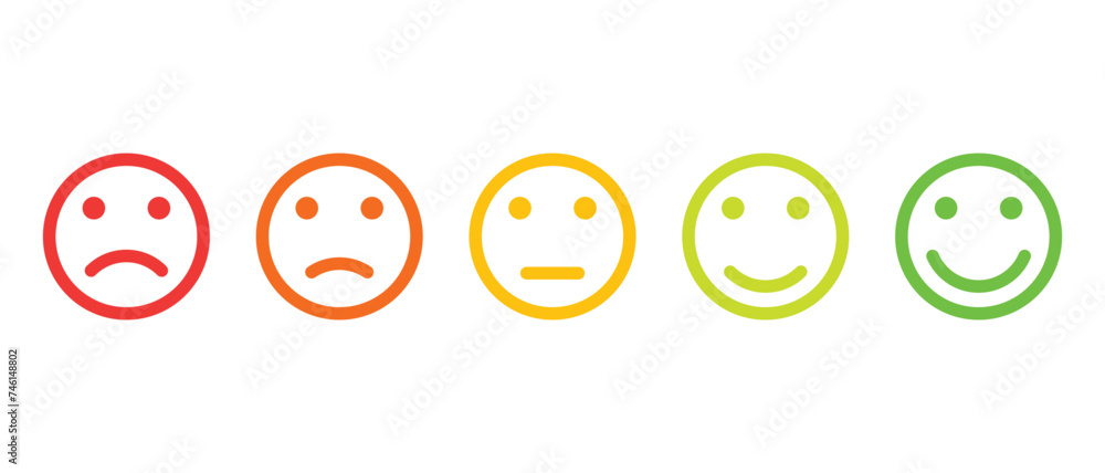 Poster customer satisfaction level icon vector in line style. five facial expression of feedback concept
