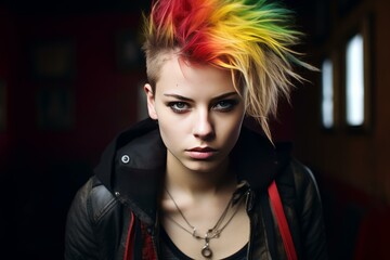 Rebellious Hipster punk girl. Funky trendy. Generate Ai
