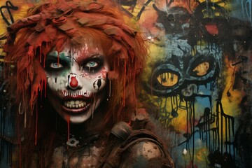Edgy Punk zombie graffiti makeup. Female dark. Generate AI