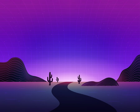 Synthwave Desert Retro Landscape Background