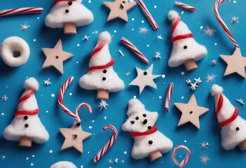 A minimalist holiday aesthetic with elements like trees candy canes stars snowmen and bells work wel