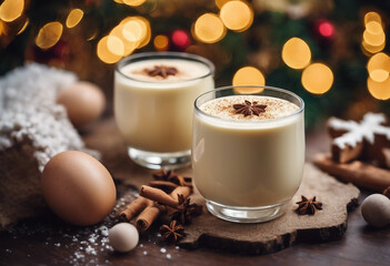 A traditional Christmas drink eggnog is a sweet drink made from raw chicken eggs and milk with spice