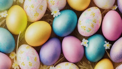Fototapeta na wymiar Colorful Decorated Easter Eggs Background