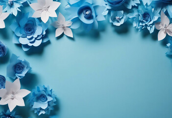 Background of blue paper flowers with empty space for text or greeting card design Postcard for Inte