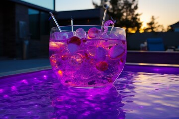 Vibrant Purple cocktail outdoor pool. Ice liquor. Generate Ai