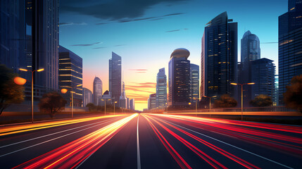 Obraz premium Abstract motion blur city, light trails in urban environment at night, urban movement concept