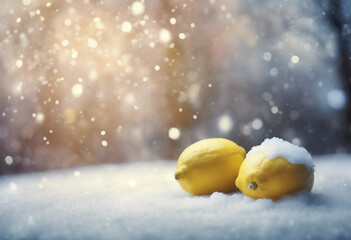 Winter magical background for lettering lemons and snow-covered snowflakes empty space