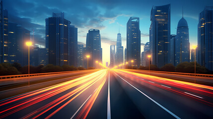 Obraz premium Abstract motion blur city, light trails in urban environment at night, urban movement concept
