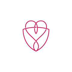shield icon line art vector logo design with love heart symbol