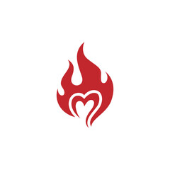 heart icon flat vector logo design with burning fire element