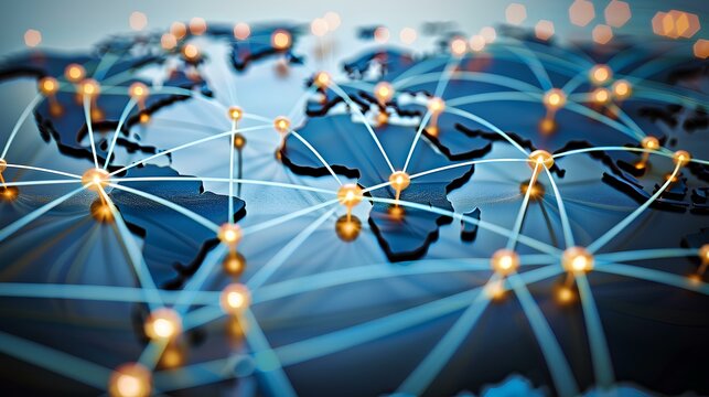 Network linking to regions around the world, technology concept. generative AI
