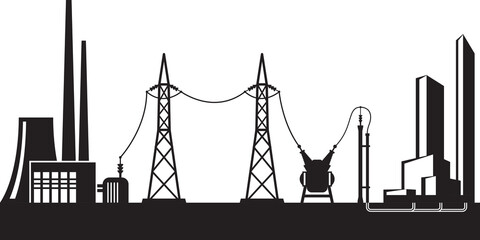 Electrical power grid - vector illustration - obrazy, fototapety, plakaty