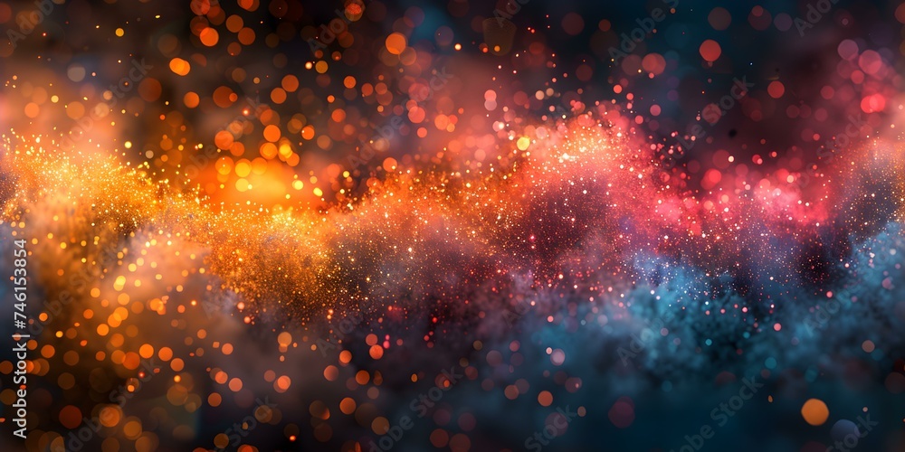 Poster energetic burst of colorful particles in abstract audio visualization backdrop seamless background. 