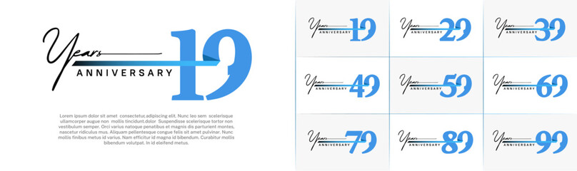 Set of Anniversary Logotype with blue ribbon, blue color can be use for special day celebration