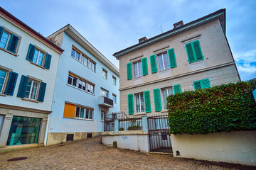 The modest residential houses on Obere Zaune street, Zurich, Switzerland