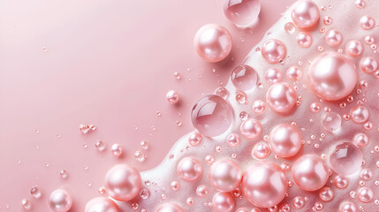 banner for a jewelry store with copy space, pink pearls on a pink background close-up with space for text