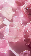 background for a banner for a jewelry store, rose quartz on a pink background close-up