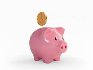 Piggy bank with coin. 3d rendering.