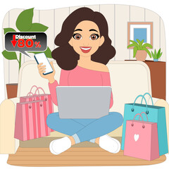 woman shopping online.Buying products via mobile phone.