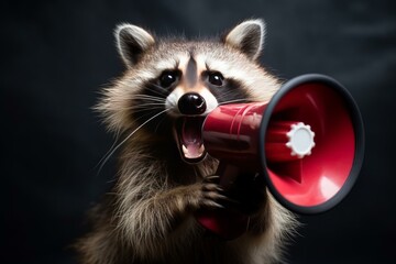 Adorable Cute raccoon megaphone. Cute funny audio. Generate Ai