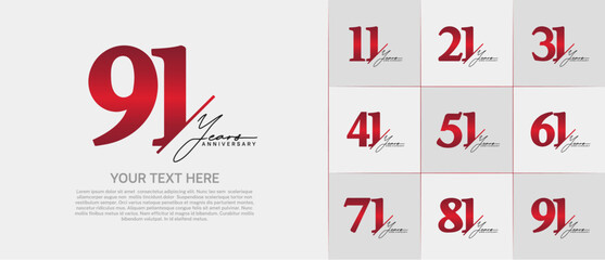 Set of Anniversary Logotype red color with black calligraphy can be use for special day celebration