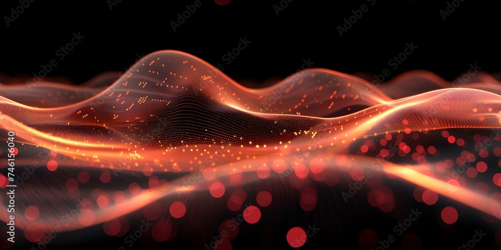 Poster digital wave with luminous particles: a seamless background symbolizing network or data flow. concep