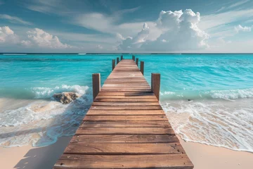 Fotobehang Wooden pier over crystal-clear waters © InfiniteStudio